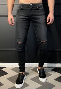 Calça Jeans Preta Destroyed Super Skinny Vidic