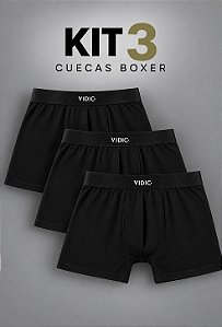 Kit 3 Cuecas Boxer Vidic Preta