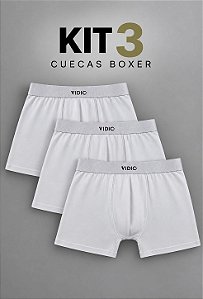 Kit 3 Cuecas Boxer Vidic Branca