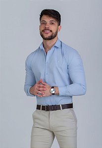 Camisa Social Slim Azul Claro Vidic