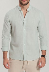 Camisa Gola Padre Linho Verde ML