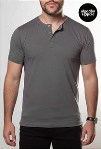 Camiseta Henley Algodão Egípcio Vidic Cinza
