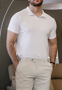Polo V Branca Texturizada Vidic