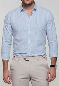 Camisa Mini Xadrez Azul Claro Vidic