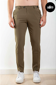 Calça Alfaiataria com Ajuste Verde Musgo Vidic Slim