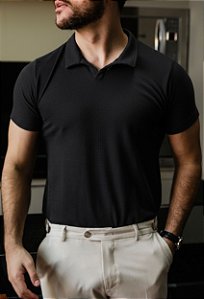 Polo V Preta Texturizada Vidic