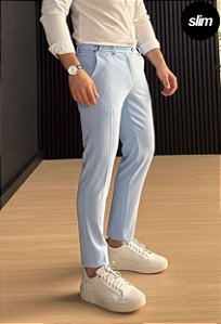 Calça Alfaiataria com Ajuste Azul Claro Vidic Slim
