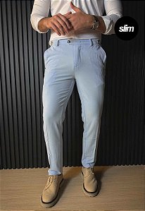 Calça Alfaiataria com Ajuste Azul Claro Vidic Slim