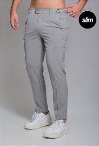 Calça Alfaiataria com Ajuste Cinza Vidic Slim