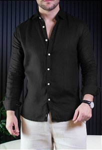 Camisa Puro Linho Preta Vidic