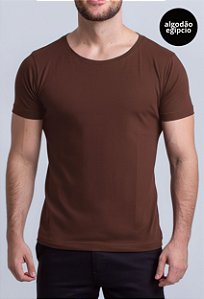 Camiseta Algodão Egípcio Vidic Gola Canoa Marrom