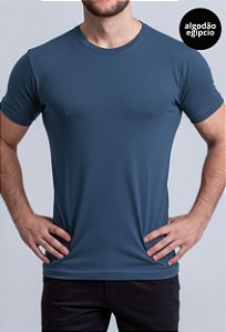 Camiseta Algodão Egípcio Vidic Gola Redonda Azul Petroleo