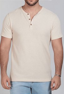 Camiseta Henley Texturizada Areia Vidic
