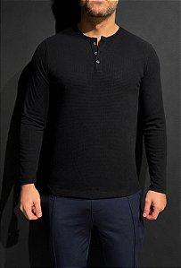 Henley Manga Longa Texturizada Vidic Preta