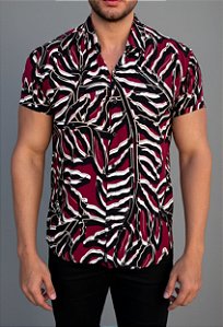 Camisa de Botão Geométrica Floral em Viscose