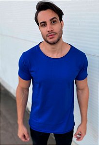 Camiseta Azul Gola Canoa Basica VIDIC
