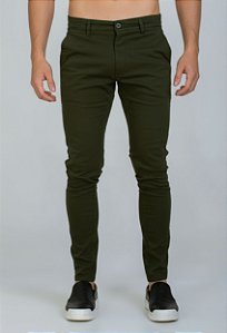 Calça Sarja Alfaiataria Super Skinny Verde Militar