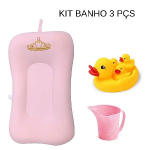 Kit - Almofada de Banho e Ninho - Coroa Rosa Bebê+ Patinhos + Enxágue de banho
