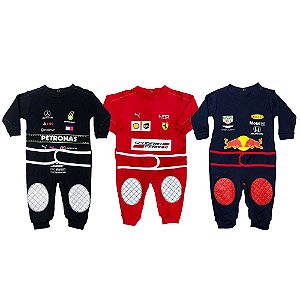 KIT - Macacão Suedine Fórmula 1 C/ 3 - Ferrari - Mercedez - Red Bull C/ 3