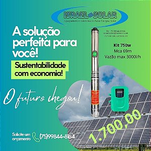 Bomba Solar Vazão Máx. 24.500l/dia - Altura Máx.90m 48v 750w