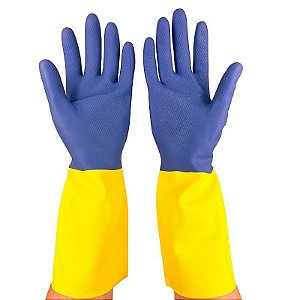 Luva de Látex Neoprene Azul/Amarela Quimicos Limpeza