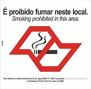 Placa Sinalização Aviso Proibido Fumar Sp Lei Nº 13541