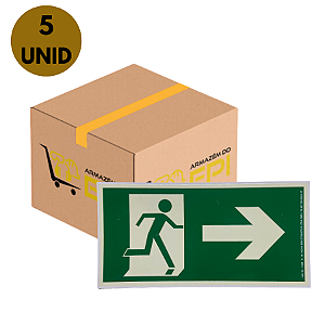 KIT 5 PLACA SAIDA PARA A DIREITA 26 X 13 CM - FOTOLUMINESCENTE ANTICHAMA