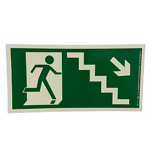 PLACA ESCADA DESCIDA A DIREITA 26 X 13 CM - FOTOLUMINESCENTE ANTICHAMA