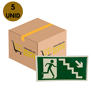 KIT 5 PLACAS ESCADA DESCIDA A DIREITA 26 X 13 CM - FOTOLUMINESCENTE ANTICHAMA