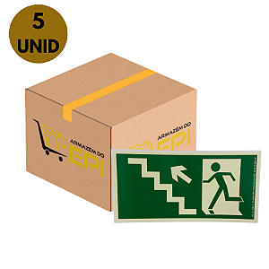KIT 5 PLACAS ESCADA SUBIDA A ESQUERDA 26 X 13 CM - FOTOLUMINESCENTE ANTICHAMA
