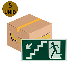 KIT 5 PLACAS ESCADA DESCIDA A ESQUERDA 26 X 13 CM - FOTOLUMINESCENTE ANTICHAMA