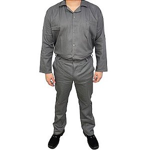 Conjunto Calça E Camisa Brim Uniforme Para Trabalho Cinza