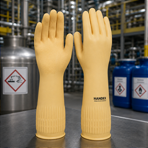 Luva Latex Ranhurada Punho Longo Flex Handex C.A 48645
