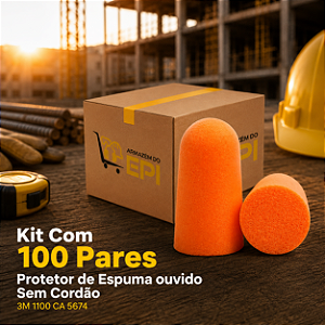 Kit Com 100 Pares Protetor de Espuma ouvido Sem Cordão 3M 1100 CA 5674