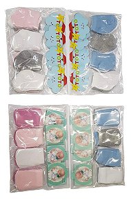 Kit Meia + Kit Luva Bebê Coloridas - 24 peças (4 pacotes com 3 pares de meia e 4 pacotes com 3 pares de luva)