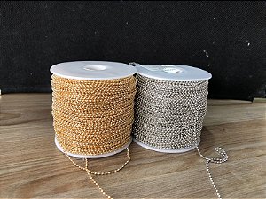 Corrente de Bolinha em latão 1 mm - Rolo com 100 Metros