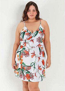 Vestido Curto Floral Branco Com Alças Plus Size