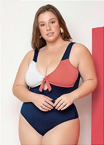 Maiô Plus Size Tricolor Com Amarração E Gota