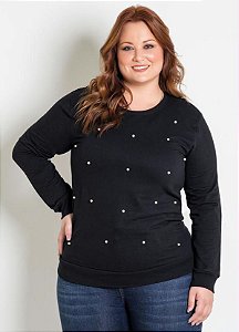 Casaco Preto Plus Size Com Pérolas