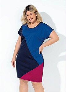 Vestido Tricolor Com Recortes Plus Size