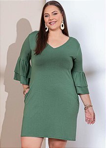 Vestido Verde Mangas Sino Com Babados