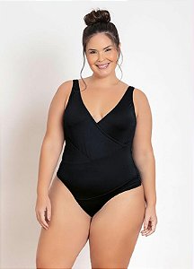 Maiô Plus Size Preto Com Recortes