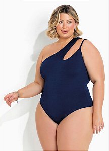 Maiô Plus Size Marinho Ombro Único Vazado