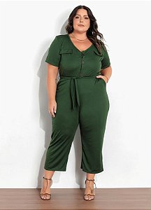 Macacão Estilo Utilitário Verde Plus Size