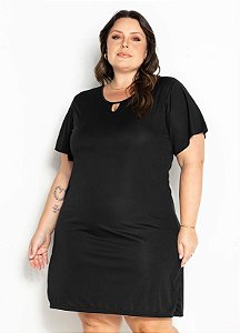 Vestido Preto Com Mangas Amplas Plus Size