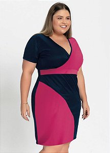Vestido Curto Marinho E Pink Plus Size