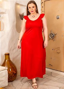Vestido Vermelho Longo Em Malha Plus Size