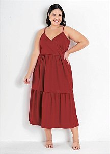 Vestido Vermelho Com Transpasse Plus Size