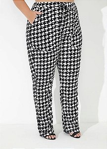 Calça Pied De Coq Com Bolsos Plus Size
