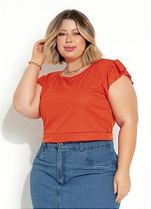 Blusa Laranja Com Babados Plus Size